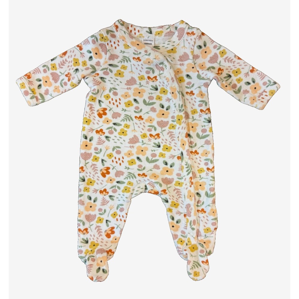 Nordstrom Sleeper Girl Preemie Romper Outfit Floral Cotton Long Sleeve Clothes